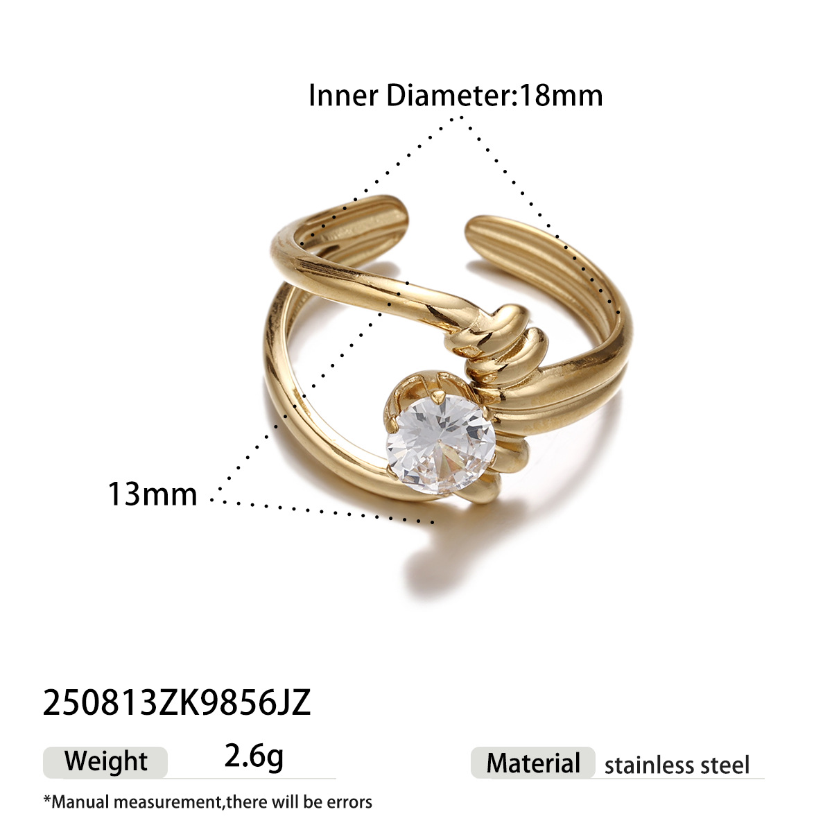 Anillo de acero inoxidable TENA nicho de alta calidad Zircon anillo de abertura de oro irregular acero de titanio no se desvanece