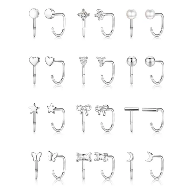Cross-Border New Style Half-Hoop Earrings Without Back Clasps, Gold and Silver Fixed Closed and Open Hoop Earrings