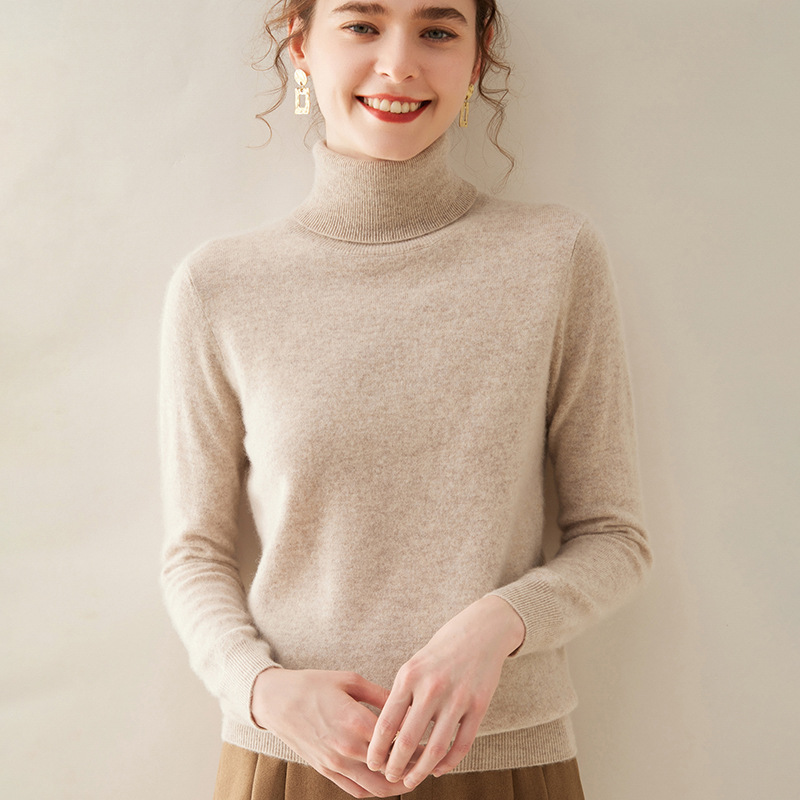 纯色山羊绒针织打底衫女长袖高翻领宽松经典内搭保暖舒适柔软亲肤