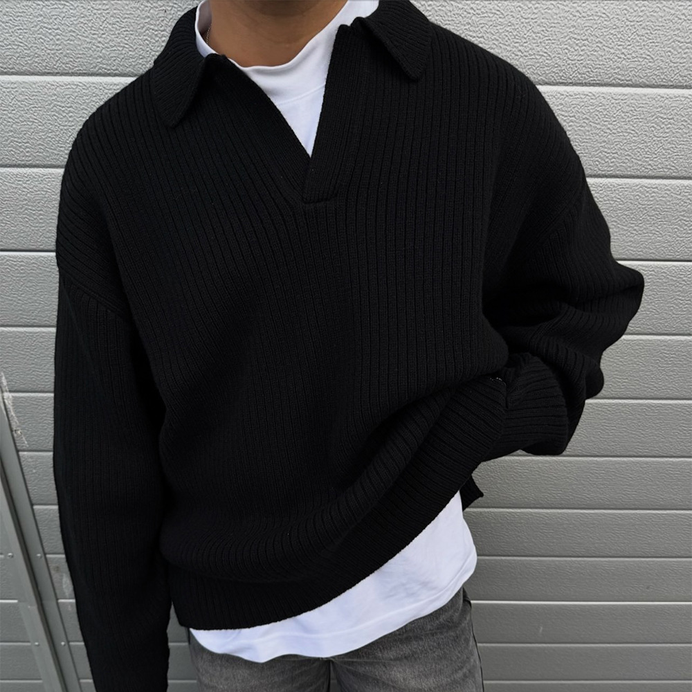 Otoño y invierno representan suéter de solapa minimalista de color sólido suéter de punto casual suelto