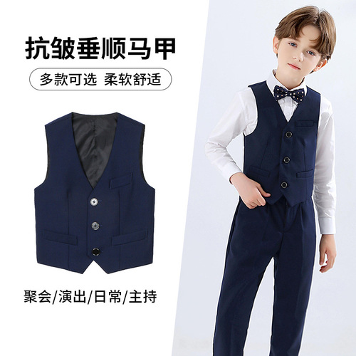 Boys casual suit vest college style children black children's vest class uniform little boy vest solid color suit