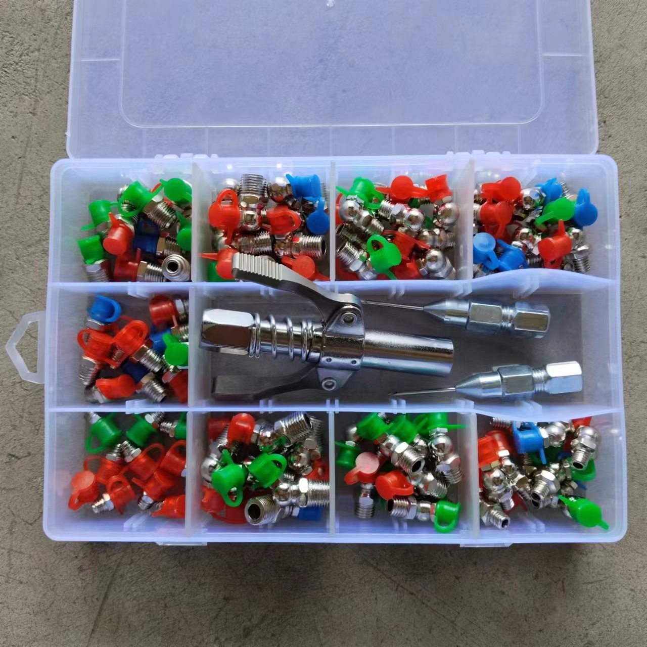 黄油嘴双手柄注油嘴套盒M6M8M10毫米黄油枪尖头平头针式枪头套盒