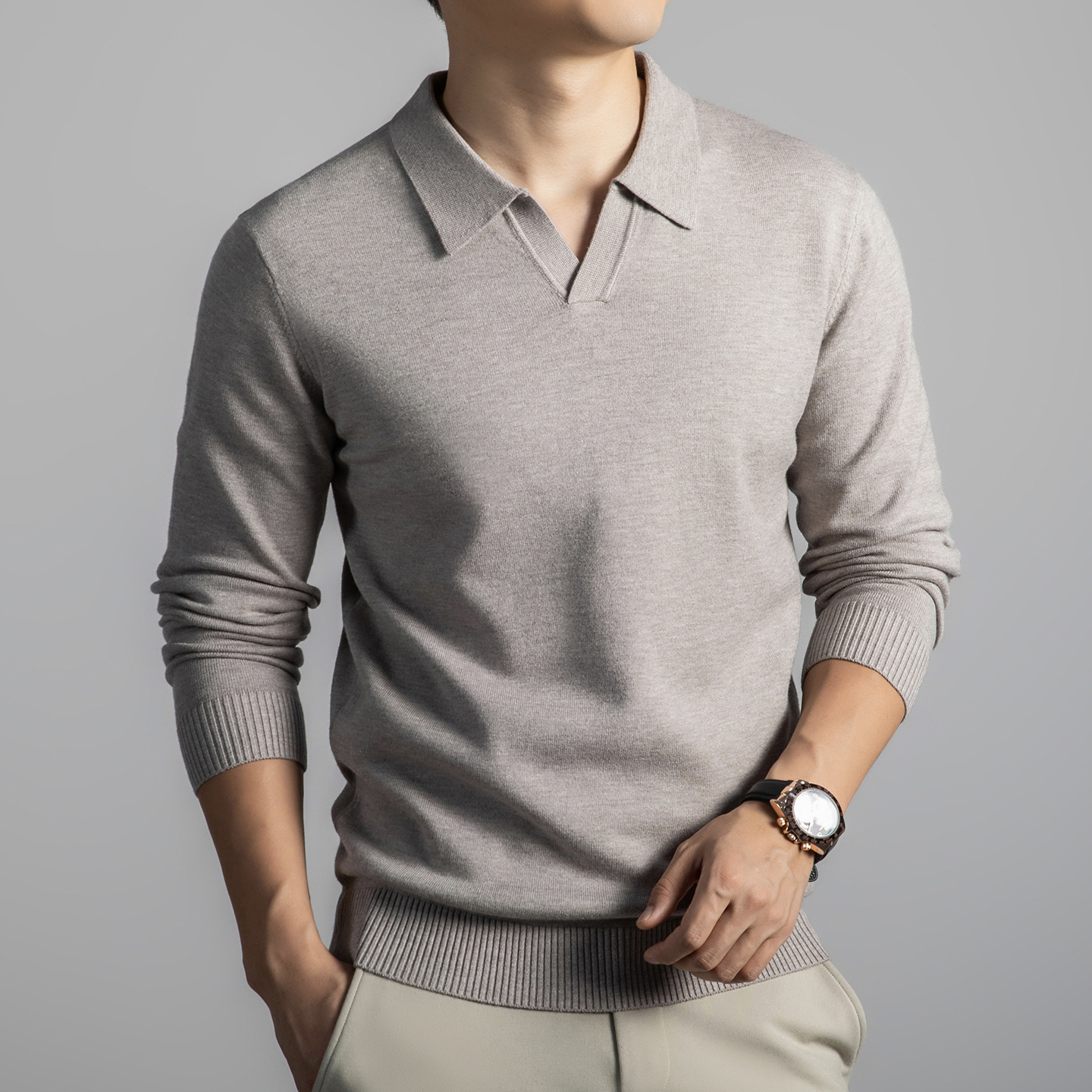 Old Money Style Seagull Collar Sweater Men's 2025 Autumn New Business Commuting Casual Loose Bottoming Men's Sweater