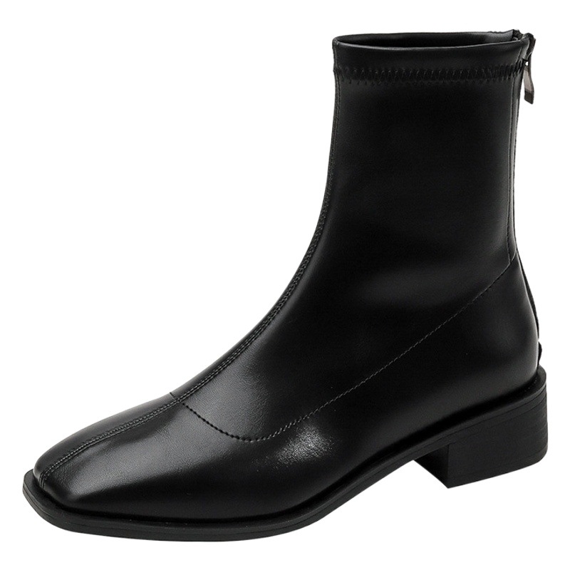 2024 otoño e invierno nuevos productos ins botas elásticas delgadas botas cortas con cremallera trasera de cabeza cuadrada de tacón grueso botas Martin cortas británicas mujeres image 1