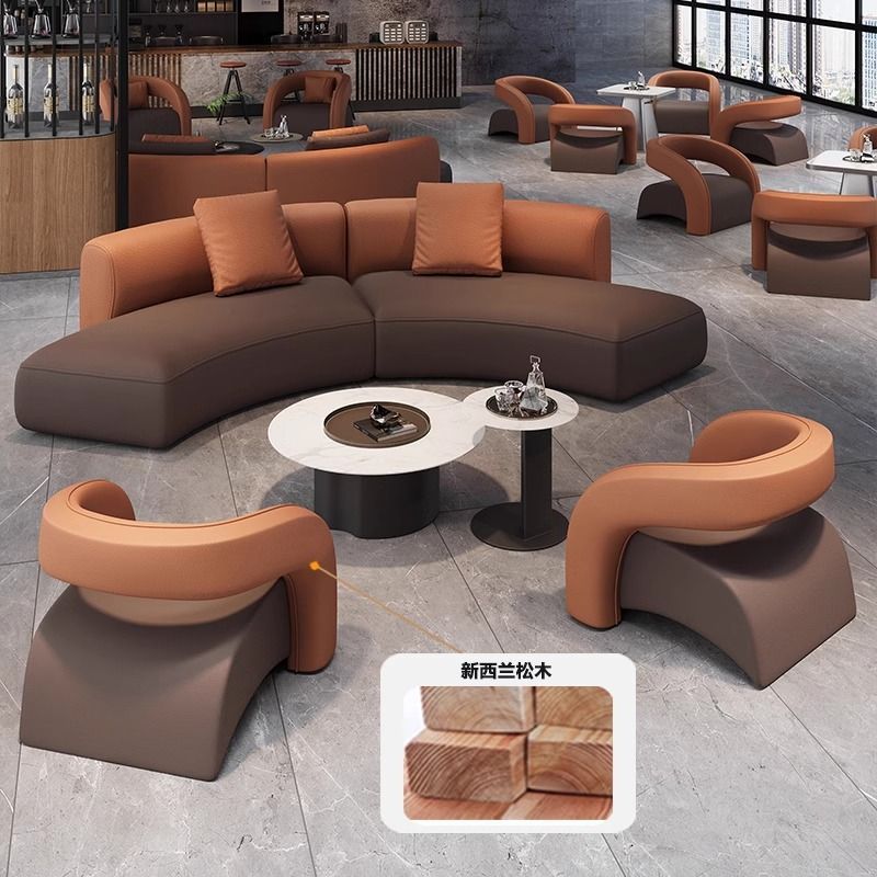 Italian Light Luxury High-End Hotel Lobby Commercial Special-Shaped Sofa Beauty Salon Office Reception Curved Sofa Set