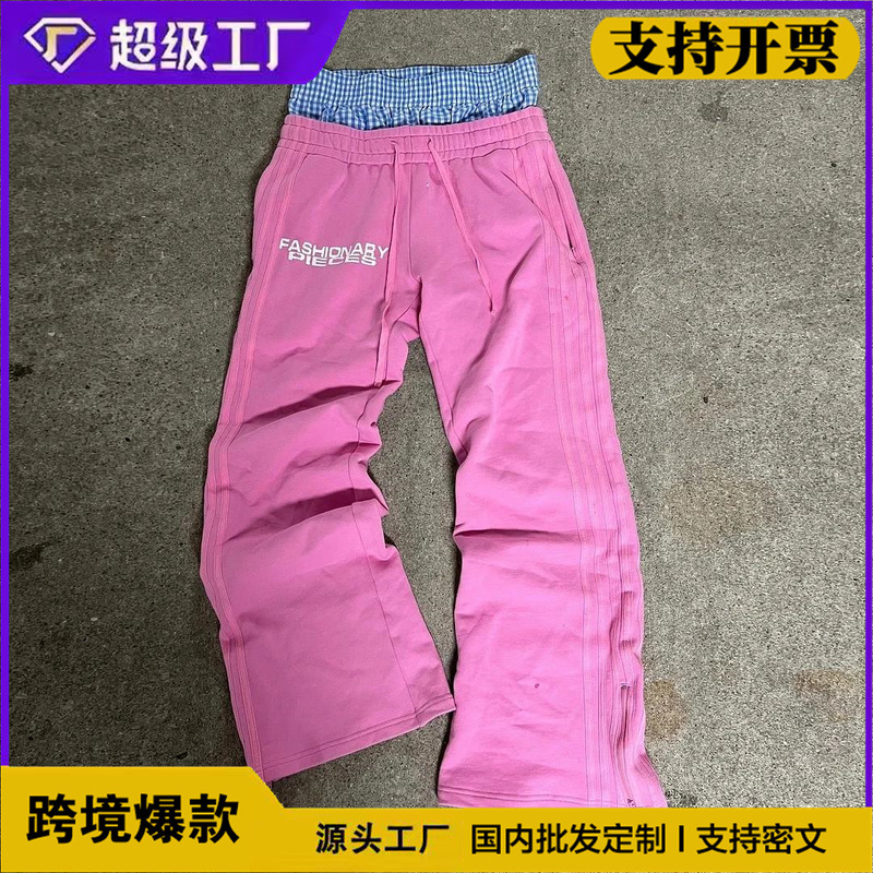 High Street Hip-Hop Straight-Leg Pants for Men and Women Y2K Harajuku Retro Striped Print Pants Oversized American Casual Pants Wholesale High Street Hip-Hop Straight-Leg Pants for Men and Women Y2K Harajuku Retro Striped Print Pants Oversized American Casual Pants Wholesale