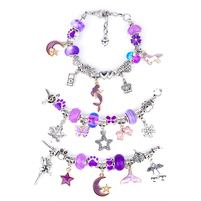 Purple beaded bracelet, set, children's accessory, Amazon
