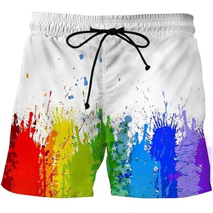 Trendy Colorful Graffiti Spray Paint Shorts 3D Digital Printing Casual Summer Men's Straight Beach Pants in Stock