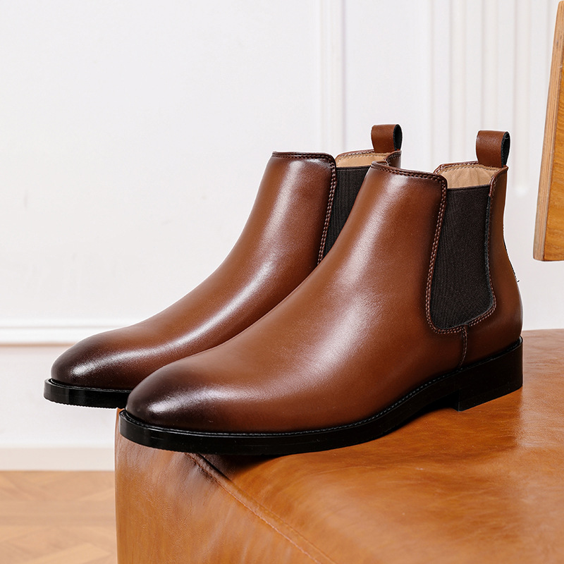 Autumn and Winter Chelsea Men's Boots, British Retro Handmade Shoes, Gentleman's Men's Shoes, Genuine Leather Boots, Polished Martin Boots, Square Toe