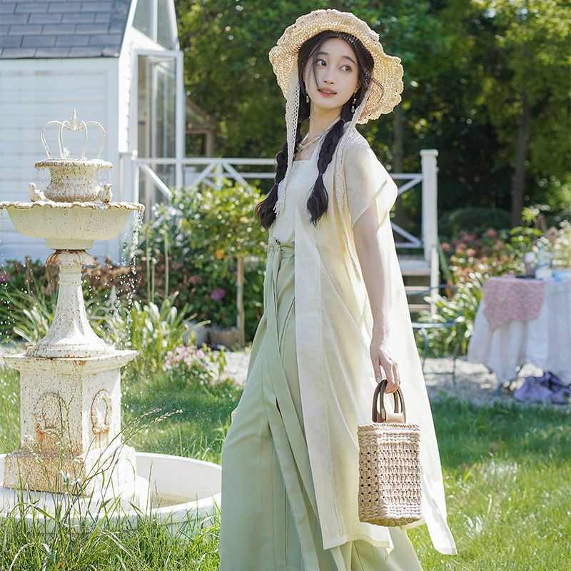 洛竹沁夏原创夏季改良宋裤天丝宋制背心汉元素通勤阔腿裤汉服女