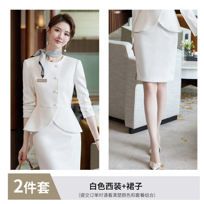 白色职业西装套装裙女2025新款酒店前台接待正装高级感工作服西服|undefined