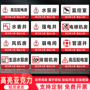Acrylic anti-pump smoke exhaust machine fan room identification plate high voltage power distribution room equipment room monitoring room water well electricity