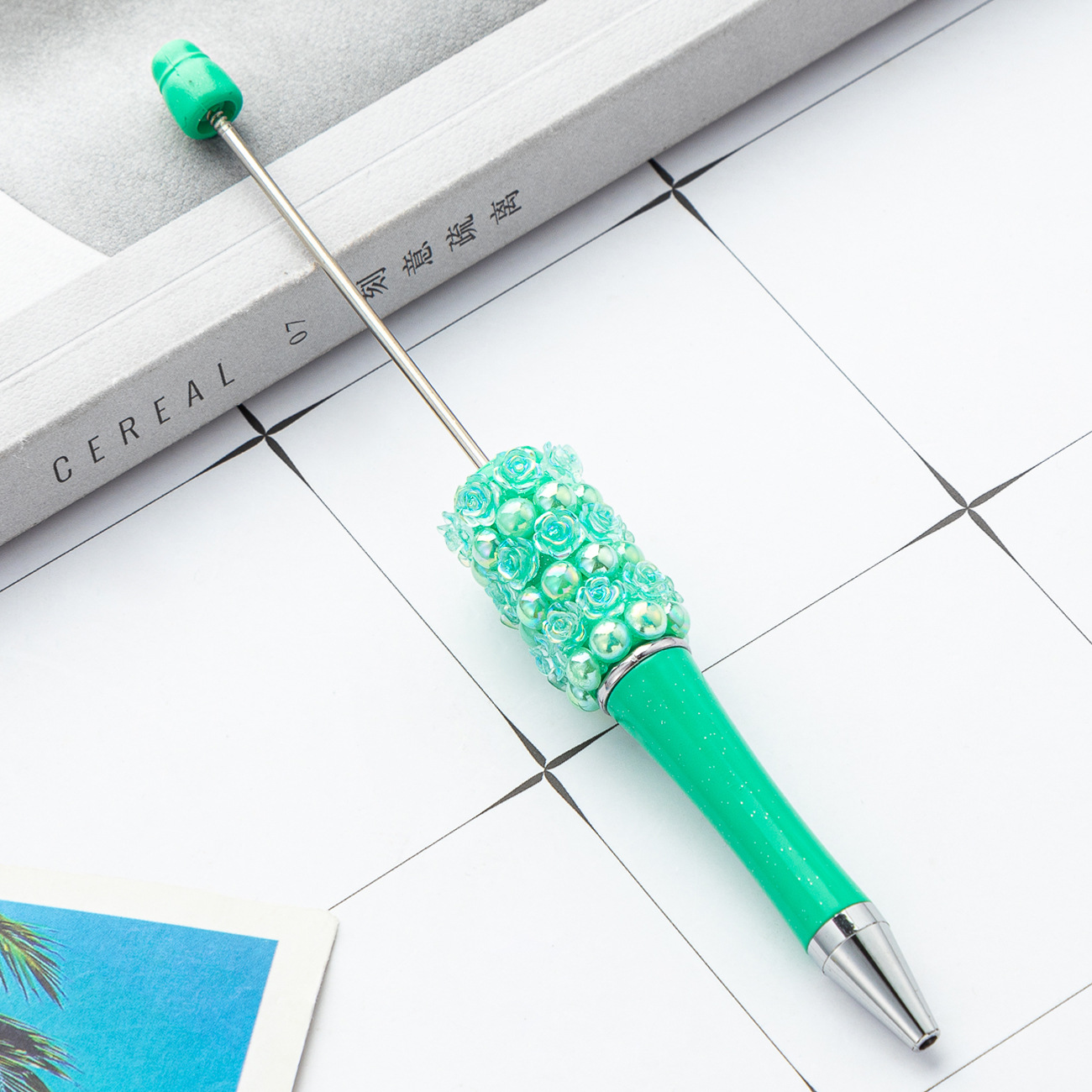 Nueva rosa diy bolígrafo de cuentas de flor creativo pegado a mano bolígrafo de cuentas multicolor bolígrafo de regalo publicitario