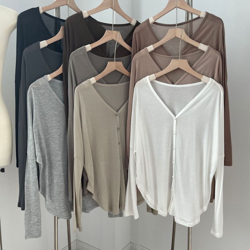 Brandy Bm Thin Tencel Asymmetrical V-Neck Button Cardigan Long-Sleeved Sun Protection Clothing Air-Conditioning Shirt Plus Size Women's Jacket