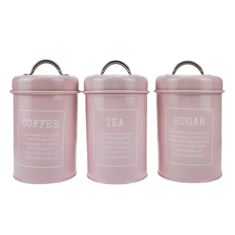 Amazon tarro de almacenamiento de hierro tarro de té de metal al por mayor cocina tarro de almacenamiento de hierro tarro de tres piezas de café sellado