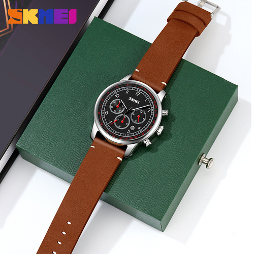 SKMEI Timeless British Style Casual Men's Quartz Watch with Leather Strap, Fashion Business Multi-Dial Men's Wristwatch