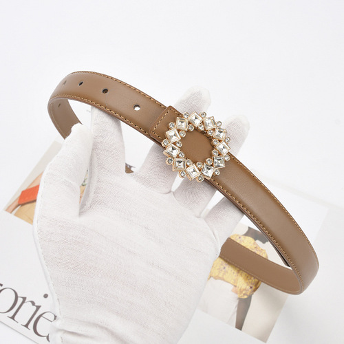 Belt Women's Fashion Versatile Trend Decorative Suit Cowhide Thin Belt Rhinestone Genuine Leather Ins Style Jeans Belt