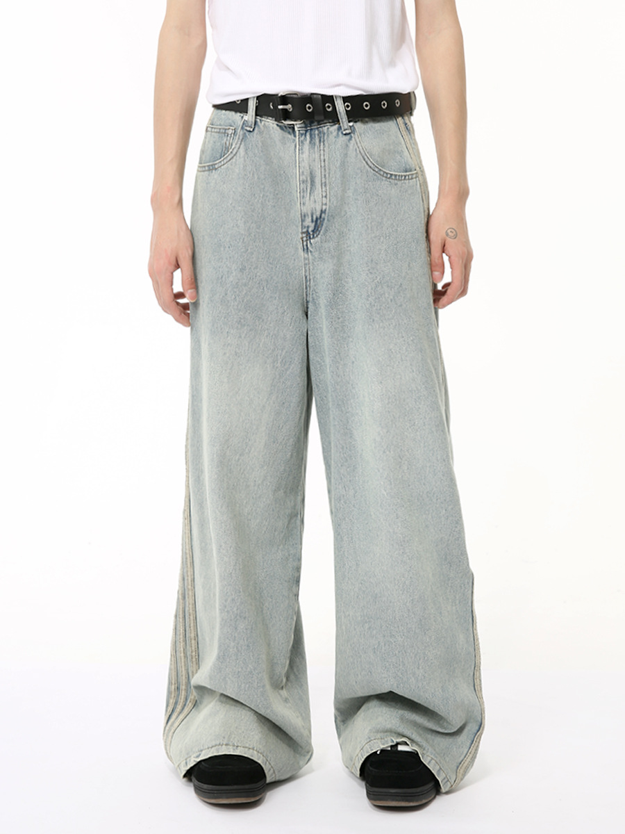 MTLCLOTHES Hombres| 2024 verano nuevo estilo retro americano barra lateral estriado diseño cojín de hombro conjunto de moda