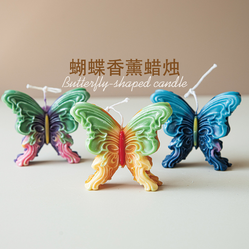 Ventas transfronterizas candlas hechas a mano mariposas coloridas regalos de mano boda al por mayor modelado decoración de velas multicolores ventas calientes