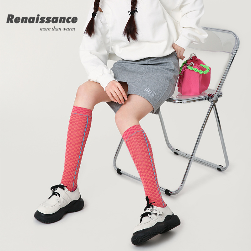 Renaissance Original Women's Socks Spring And Summer Simple Mid-length Socks Girls'Calf Socks Korean Style Color Block Socks For Women - 2