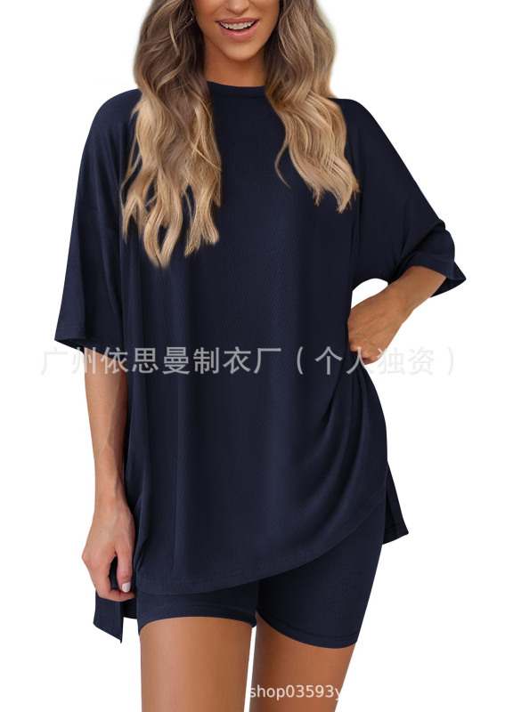 2025新款跨境亚马逊欧美风 宽松时尚纯色休闲短袖短裤两件套装|undefined