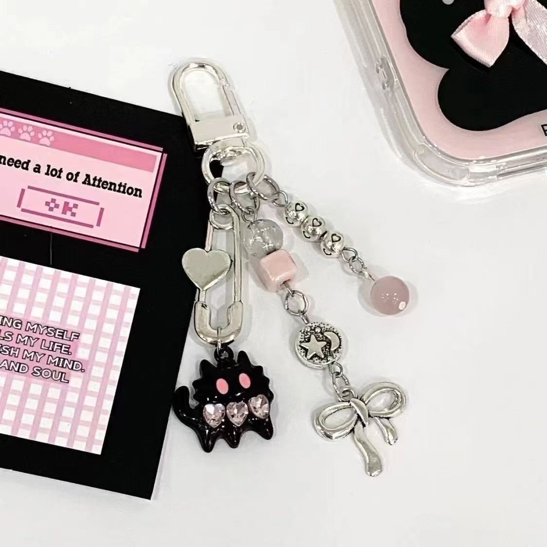 [Sweet Cool Little Demon] Beaded Hanging Keychain Bag Headset Pendant Cute Sweet Goo Ben Chain Mobile Phone Chain