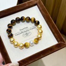 天然虎眼石间隔施家珍珠金虎眼手链女精致个性轻奢小众转运珠手串