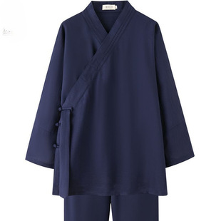 [Wudang Taoist Robe with Three Clear Collars] Summer Thin Taoist Clothing for Men and Women, Linen Tai Chi Robe with Oblique Trim