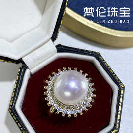 爱迪生太阳花圆包珍珠戒指正圆强光10-11mm百搭珍珠戒指饰品批发