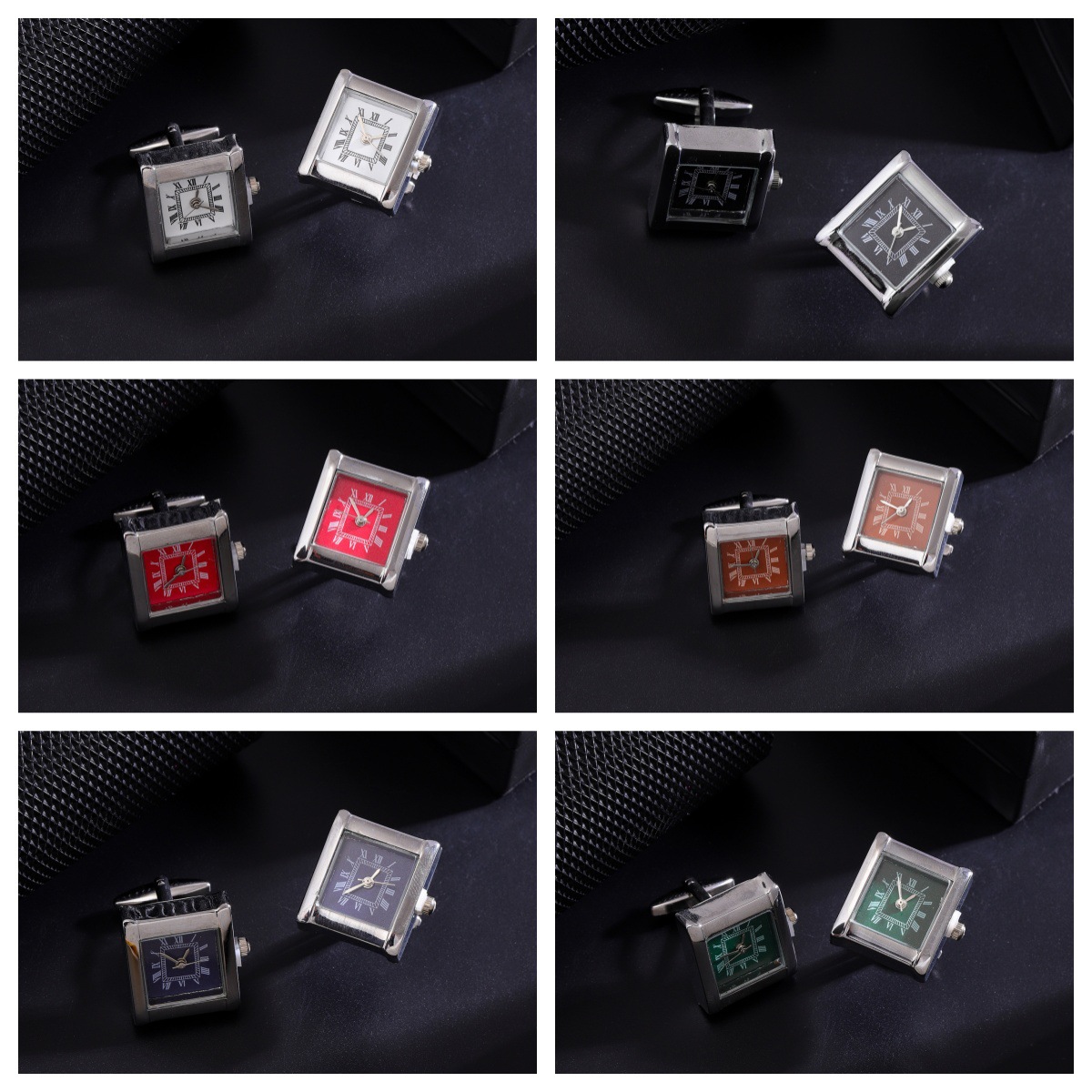 Square Black New Style Clock Cufflink Set Light Luxury Watch Cufflinks Classic French High-End Shirt Cufflinks Cross-Border