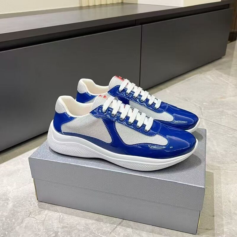 In-Stock Foreign Trade P Brand Sports Casual Shoes European Style Patent Leather Glossy Breathable Mesh Colorful Trendy Shoes First Layer Cowhide