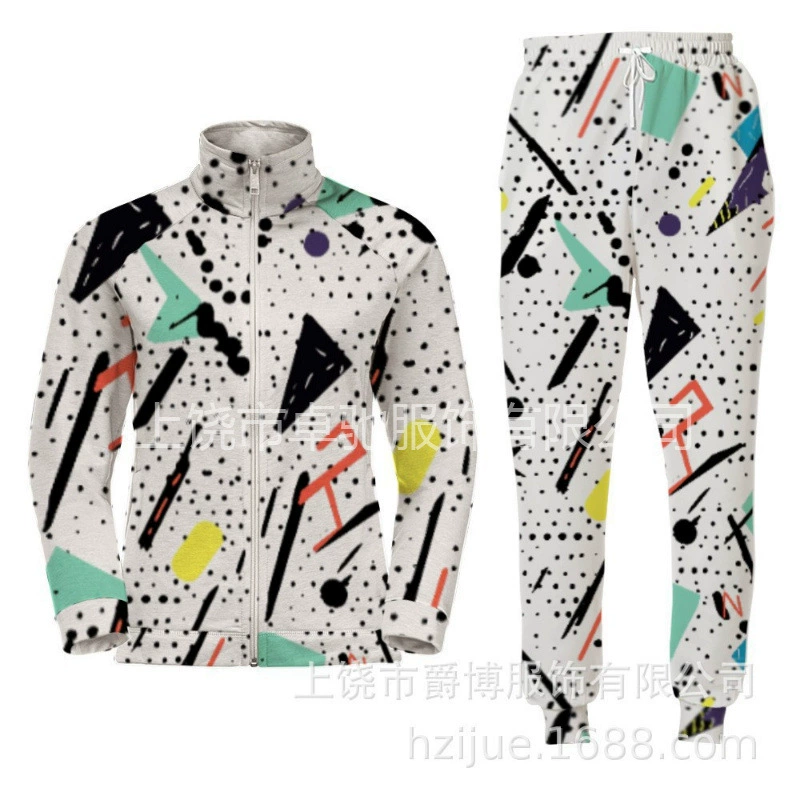 Трансграничный европейский код мужской повседневный спортивный набор 3d цифровой принт с длинными рукавами брюки брюки свитер на молнии костюм