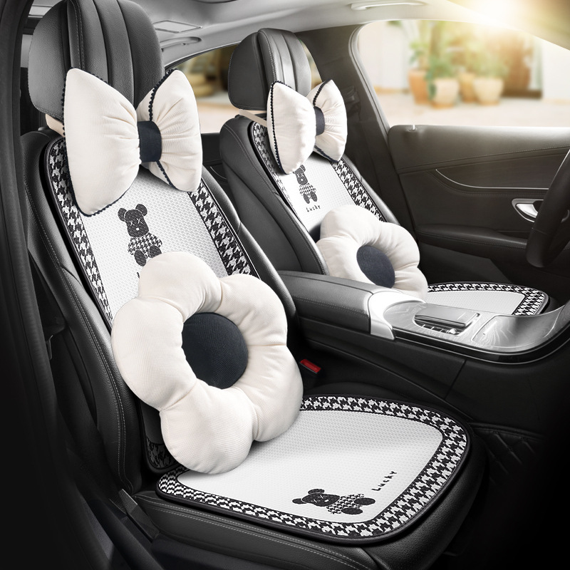 汽車坐墊四季通用夏季涼墊通風透氣座墊女簡約冰絲車座椅墊子單片