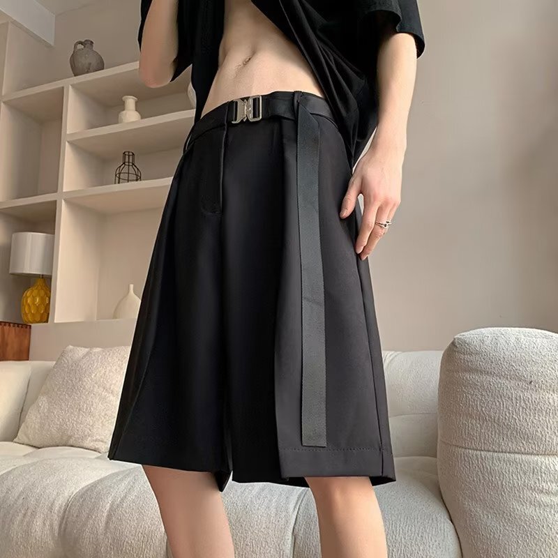 Black Suit Shorts Men's Summer Loose Wide-Leg Thin Five-Point Straight Trousers Light Mature Style Business Casual Pants