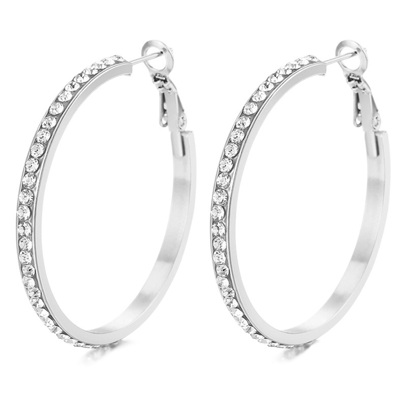 European and American fashion exaggerated stainless steel round big earrings rhinestone earrings creative fashion women's earrings small jewelry