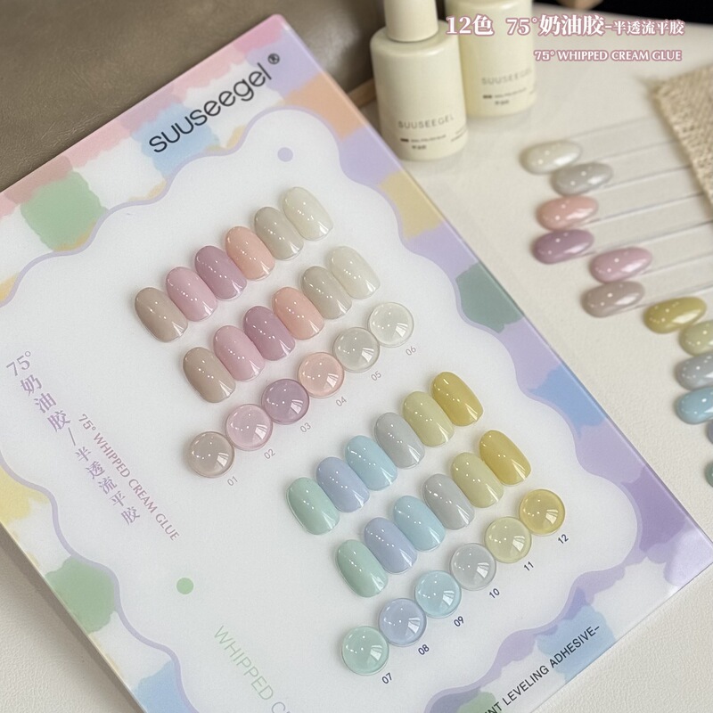 Color Bundle 75 ° Cream Glue Semi-Transparent Leveling Glue, White Dew, Purple Mint Green, Macaron Candy Color Nail Polish. Color Bundle 75 ° Cream Glue Semi-Transparent Leveling Glue, White Dew, Purple Mint Green, Macaron Candy Color Nail Polish.