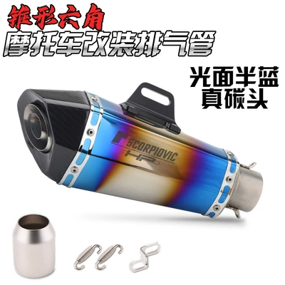 Carbon Fiber Exhaust Pipe: Motorcycle exhaust pipe - mirror-half-blue-real-carbon-head