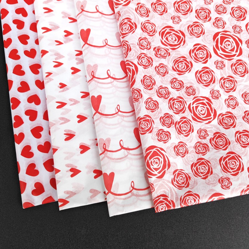 Romantic Love-Themed Wrapping Paper, High-End Valentine's Day Tissue Paper, Rose Flower Tissue Paper, Ins-Style Gift Packaging