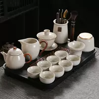 Набор Ru Kiln Kung Fu Чайный сервиз Керамический чайник Бежевый Высококачественный чайный поднос Легкая роскошная чайная чашка Gaiwan в китайском стиле для домашнего использования.