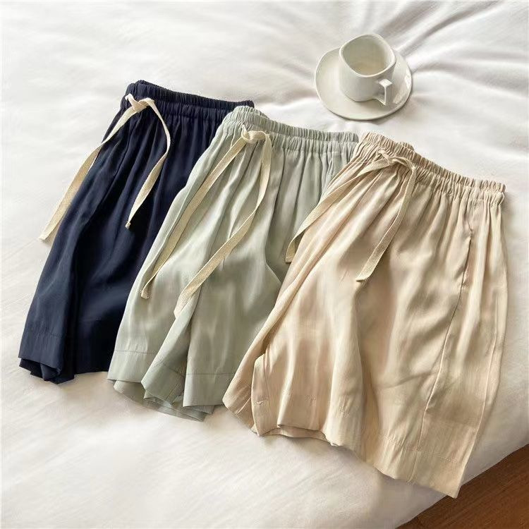 달콤하고 뜨거운 여름 시원한 얇은 캐주얼 반바지 여성의 높은 허리 슬리밍 느슨한 스트레이트 가정용 넓은 다리 핫 바지