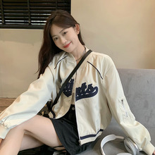 复古刺绣棒球服女装上衣秋冬新款宽松短款长袖设计感夹克外套ins