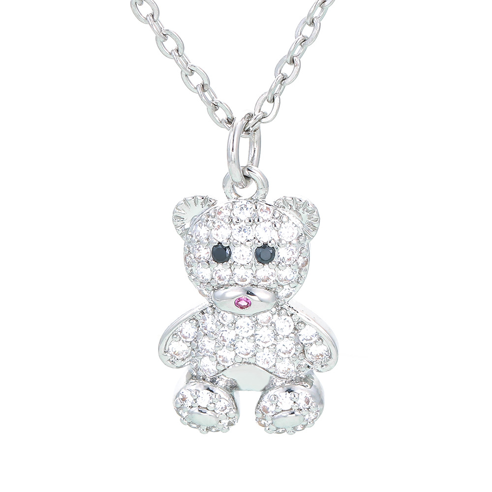 Inlay Design Fashion Bear Copper Pendant Necklace Inlay Zircon Copper Necklaces