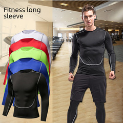 Compression base layer for men, suitable for football, basketball, running, long-sleeved fitness clothing, elastic, quick-drying, breathable sports base layer.