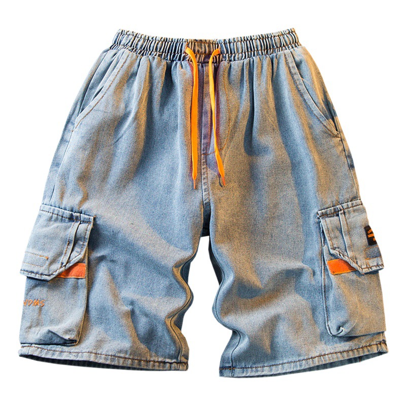 HPCP pantalones cortos de mezclilla con herramientas japonesas para hombres, pantalones casuales de 5 puntos para hombres de la marca de moda ins High Street, pantalones sueltos de 5 puntos