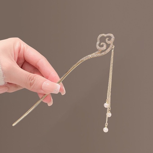 New Chinese style auspicious cloud tassel hairpin, retro temperament hairpin, ancient style hairpin, Hanfu step headband, hair accessories