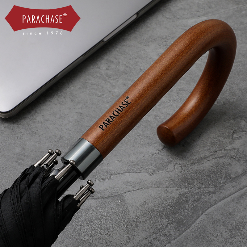 British Curved Hook Wooden Curved Handle Automatic Long Handle Umbrella 25inch Plus Large Men's Straight Umbrella Retro Business Gift Umbrella