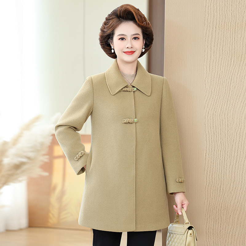 엄마의 가을과 겨울 모직 코트 중년 및 노인 여성용 여성용 옷깃 및 버클 담의 Lizi Coat