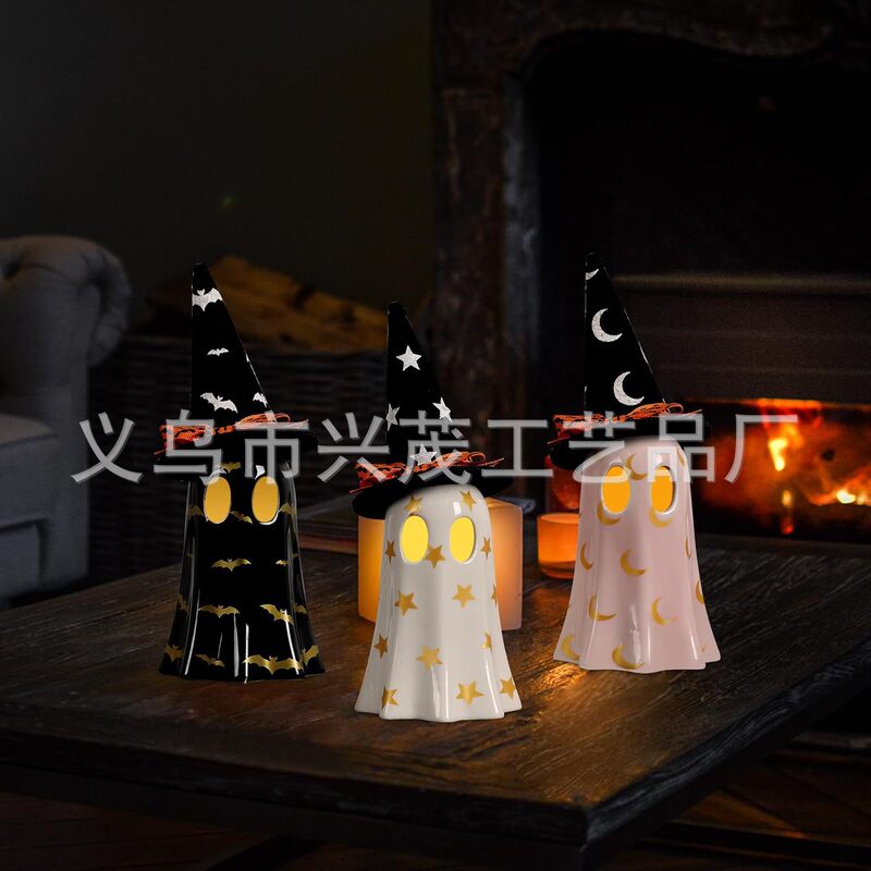 ハロウィーン魔女帽をかぶった三色幽霊樹脂装飾品ホームパーティー幽霊灯道具幽霊装飾|undefined
