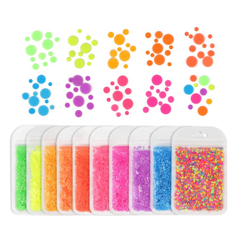 Bagged Fluorescent Color Round Nail Art Sequins Mixed Size Polka Dot Small Round Pieces Colorful 2g Glitter DIY Material Pack