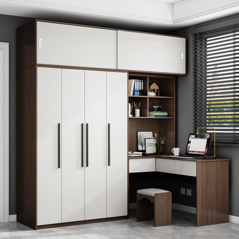 电脑台式桌连体型转角书桌衣柜组合一体简约家用卧室学生学习桌